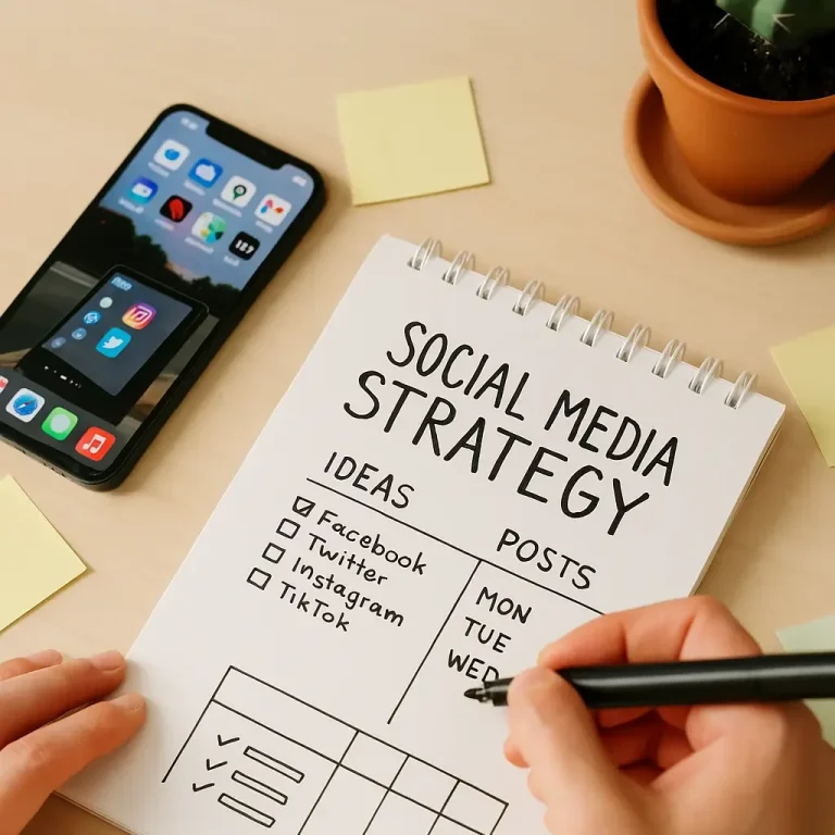 Individuelle Social Media Strategien für dein Business in Reutlingen Notizblock mit Social Media Strategy Konzept – individuelle Content-Strategien für Unternehmen in Reutlingen